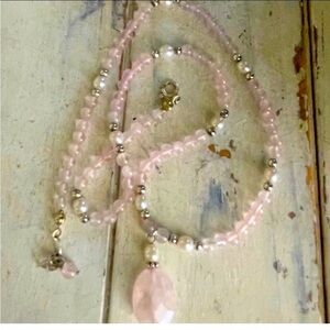 Sterling silver rose quartz with pearls  & sterling ball beaded neclace